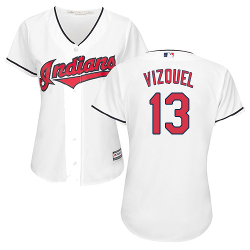 Indians #13 Omar Vizquel White Home Women's Stitched MLB Jersey - Click Image to Close
